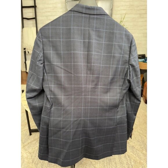Nordstrom Siena Regular Fit Gray Blue Plaid Wool Mens Suit Jacket - Picture 2 of 7